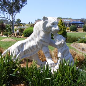 Carved granite tigers supplied by J.H. Wagner & Sons.